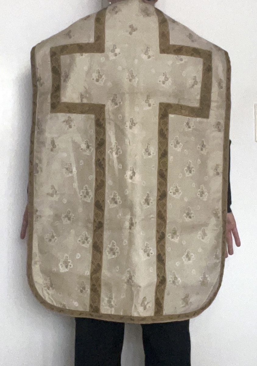 Antique Chasuble Made Of White Silk Lampas With A Rep-like Weave-photo-2