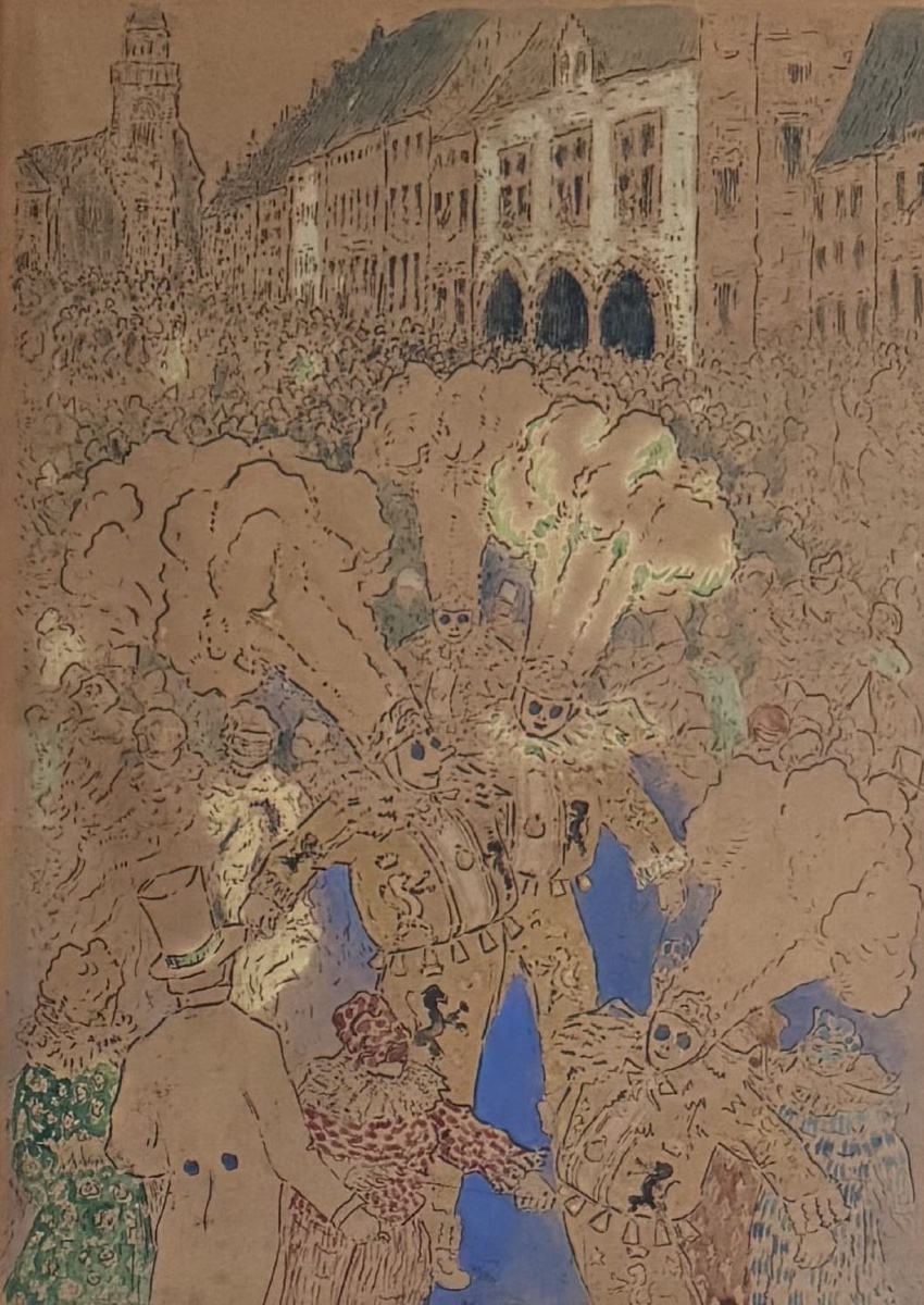 Fernand Verhaegen (1883–1975) The Dancing Gilles. Color Etching. Signed And Titled