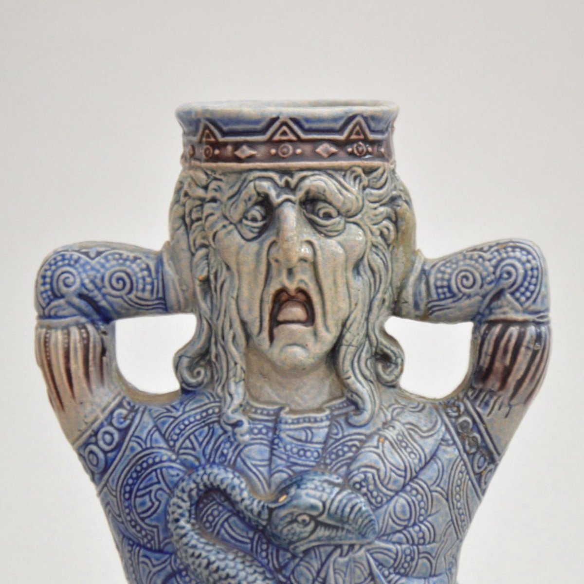 Curiosa Miniature Vase En C&eacute;ramique Double-face Homme Et Le Serpent 19&egrave;me-photo-3