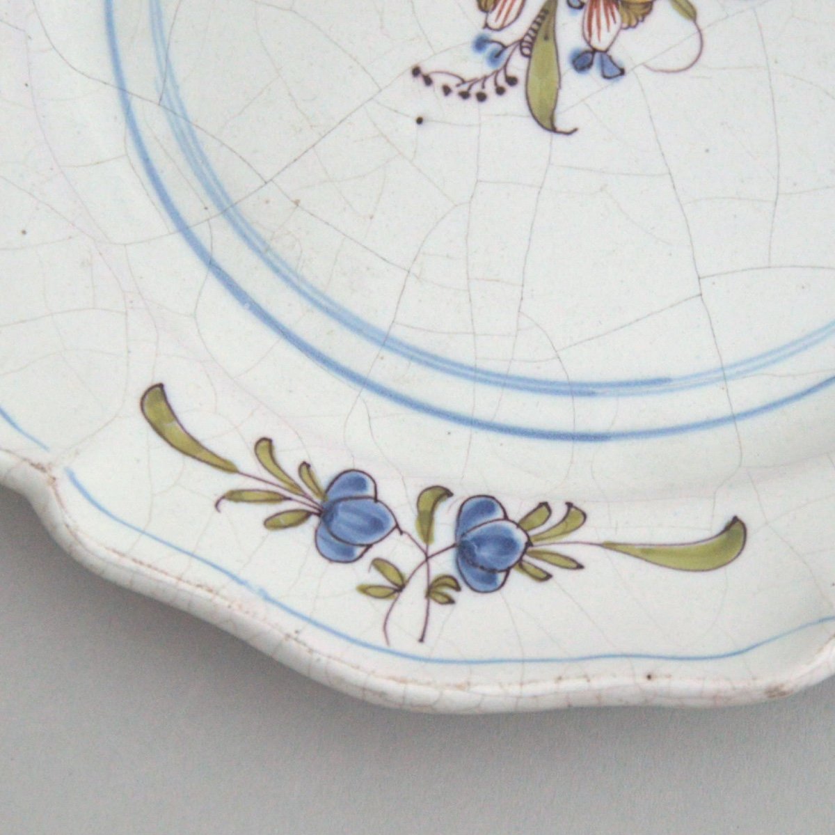 Pair Of  Eastern France Earthenware Plates Decorated With Twigs 18th Century-photo-2