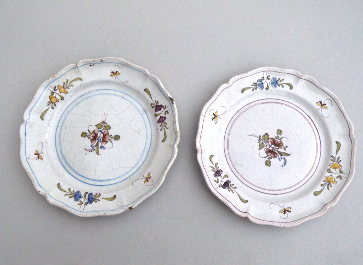 Pair Of  Eastern France Earthenware Plates Decorated With Twigs 18th Century