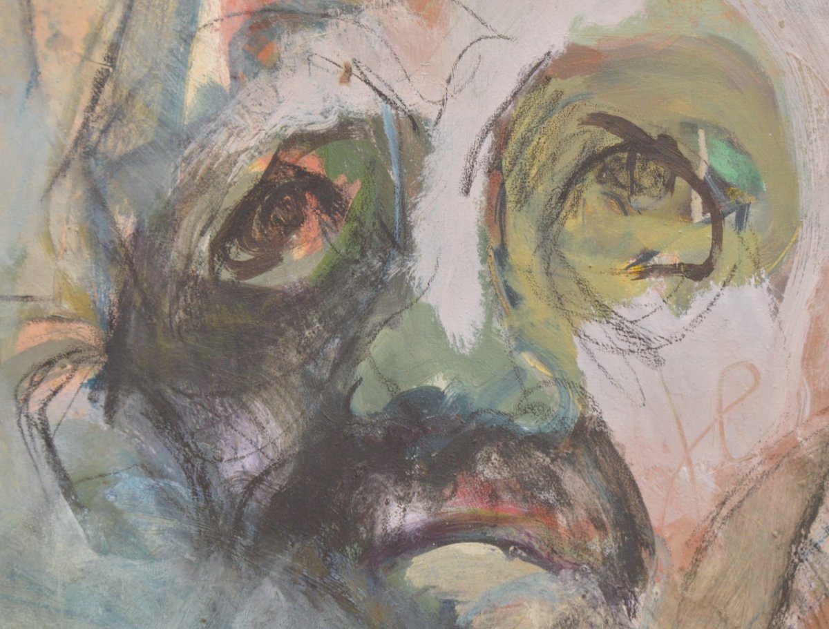 H&eacute;l&egrave;ne Bondurand Peinture portrait d&#039;un couple 129x88 cm technique mixte XXe-photo-3
