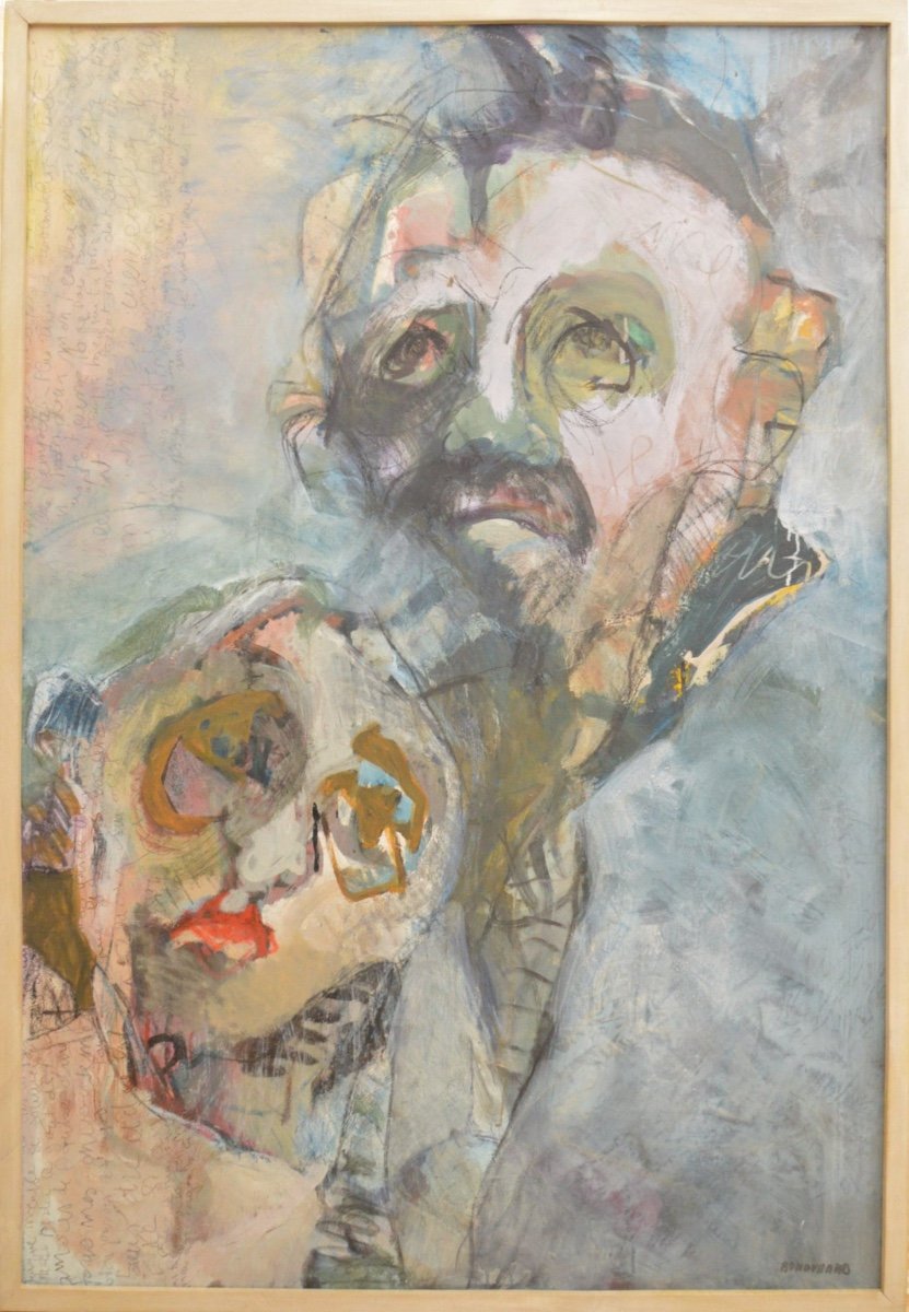 Hélène Bondurand Peinture portrait d'un couple 129x88 cm technique mixte XXe