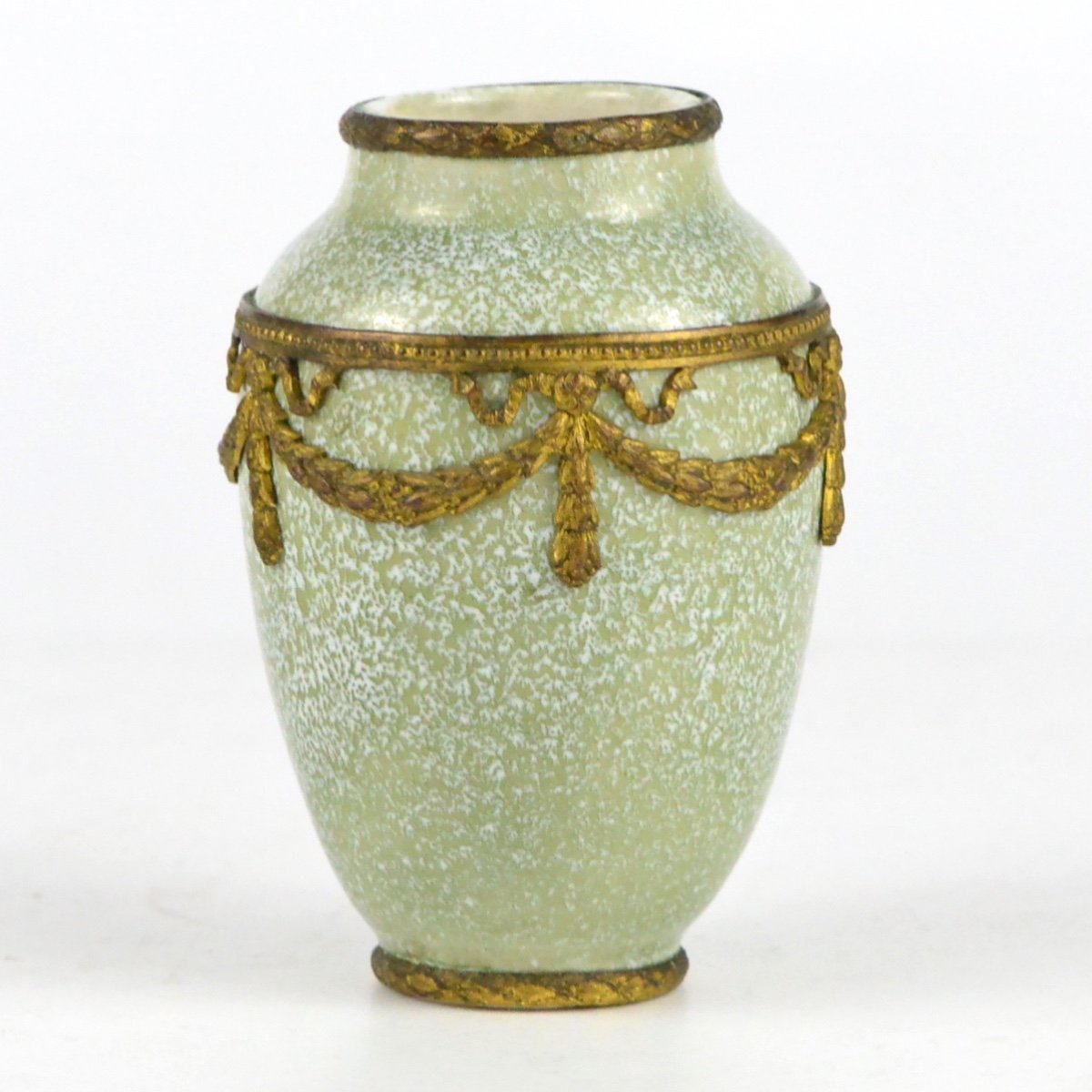 Paul Milet (1870-1950) Vase En Céramique De Sèvres Monté Metal Doré 