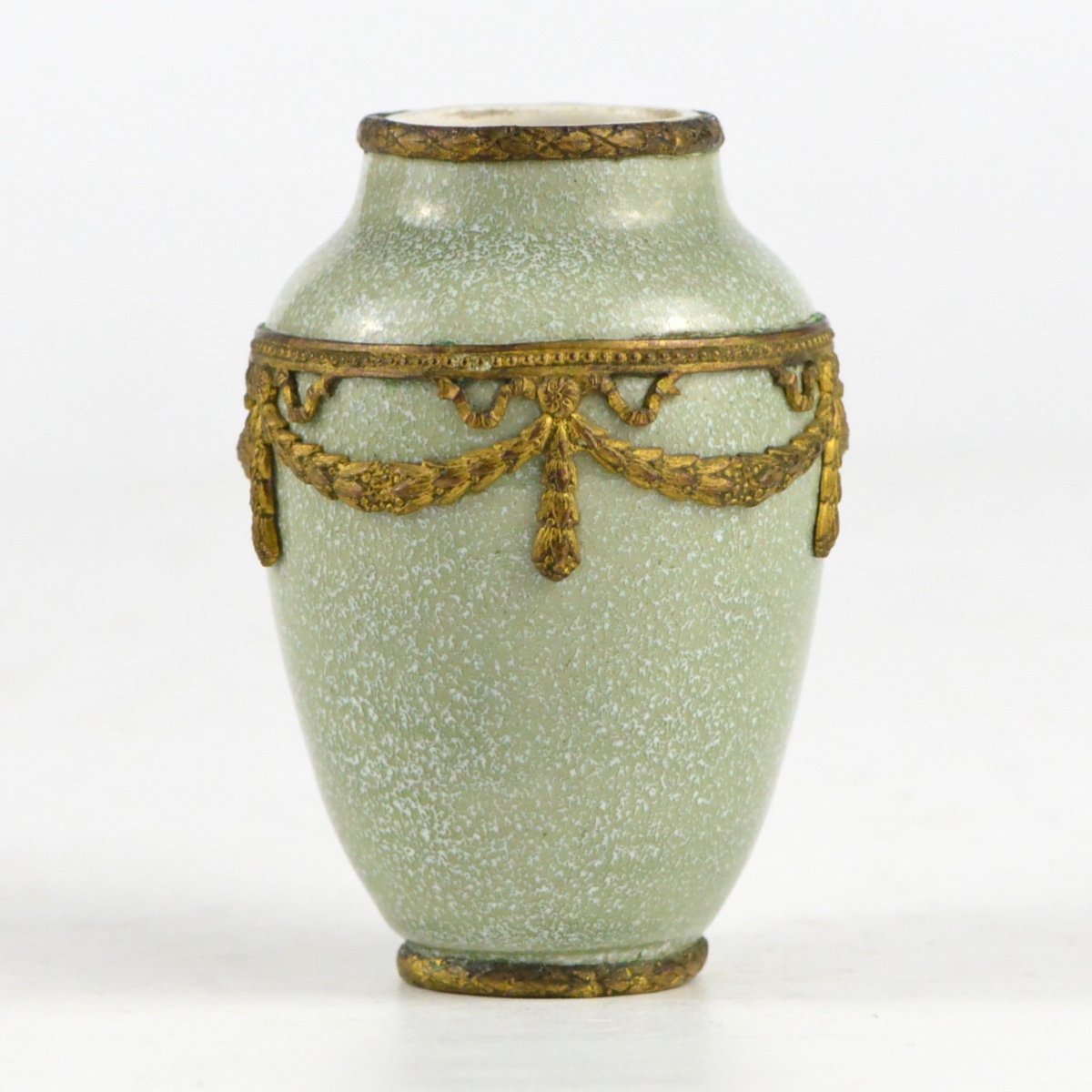 Paul Milet (1870-1950) Vase En C&eacute;ramique De S&egrave;vres Mont&eacute; Metal Dor&eacute; -photo-2
