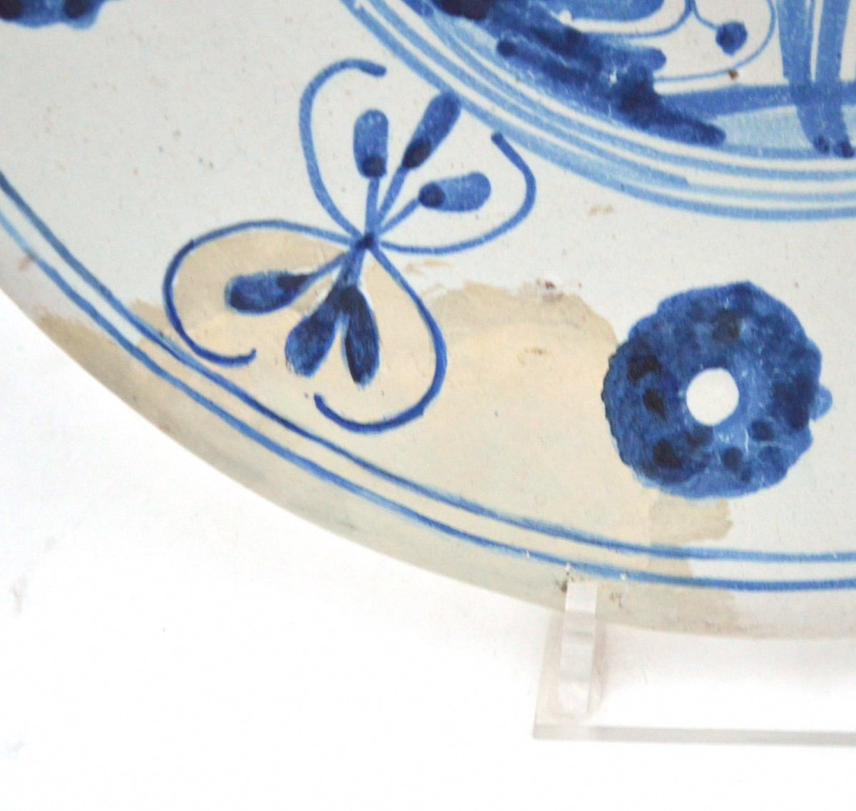 Plat En Faience De Deruta à Décor Lapin Et Oiseaux Blanc Bleu Époque XVIIème-photo-3