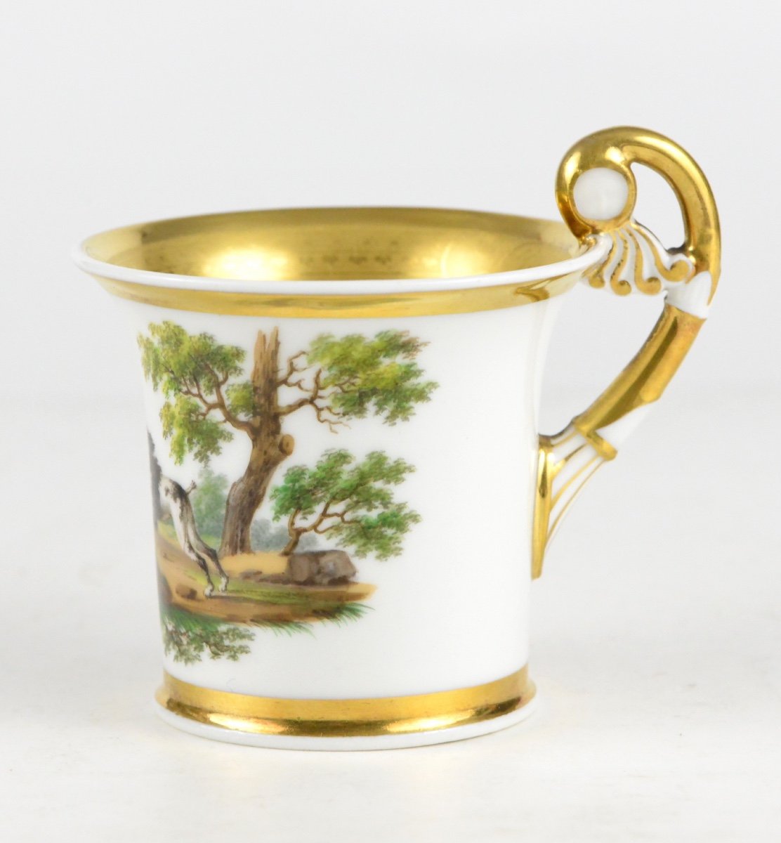 Tasse En Porcelaine De Vieux Paris Chien Au Papillons La Guerre &agrave; l'Inconstance Circa 1820-photo-2