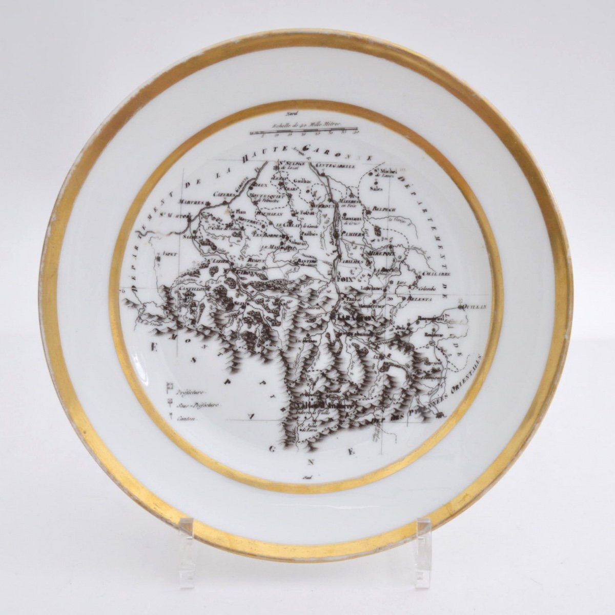 Assiette En Porcelaine De Vieux Paris à Décor Carte Géographique Département De l'Arriege 19ème