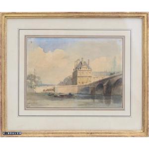 Dessin En Aquarelle Attribué à Eugène Edouard Soules (1811-1876) Vue De Paris