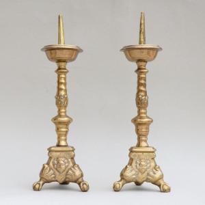 Pair Of Baroque Brass Candlesticks 19th Century