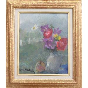 Jean Duhelly (20th Century)  Flower Vases Oil On Canvas