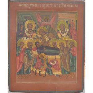Russian Orthodox Icon - Dormition Of The Holy Mother Of God Early 20th Century