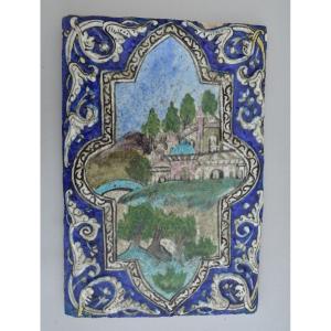 Persian Decorative Ceramic Tile With Painted Glaze, Circa 1900