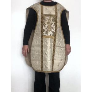 Antique Chasuble Made Of White Silk Lampas With A Rep-like Weave