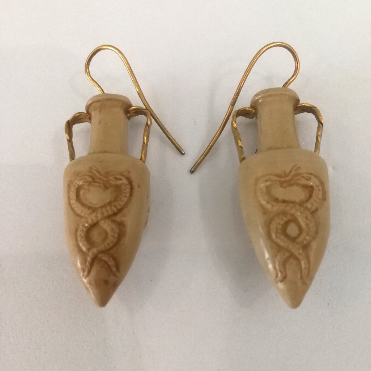 Earrings In The Shape Of Amphora Gold And Lava Stone, Italy Late 19th Century.-photo-3