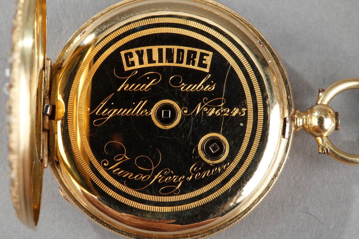 Mid-19th Century Gold Enamel Chatelaine With Frères Junod' Watch. Geneva. Circa 1850 -photo-6