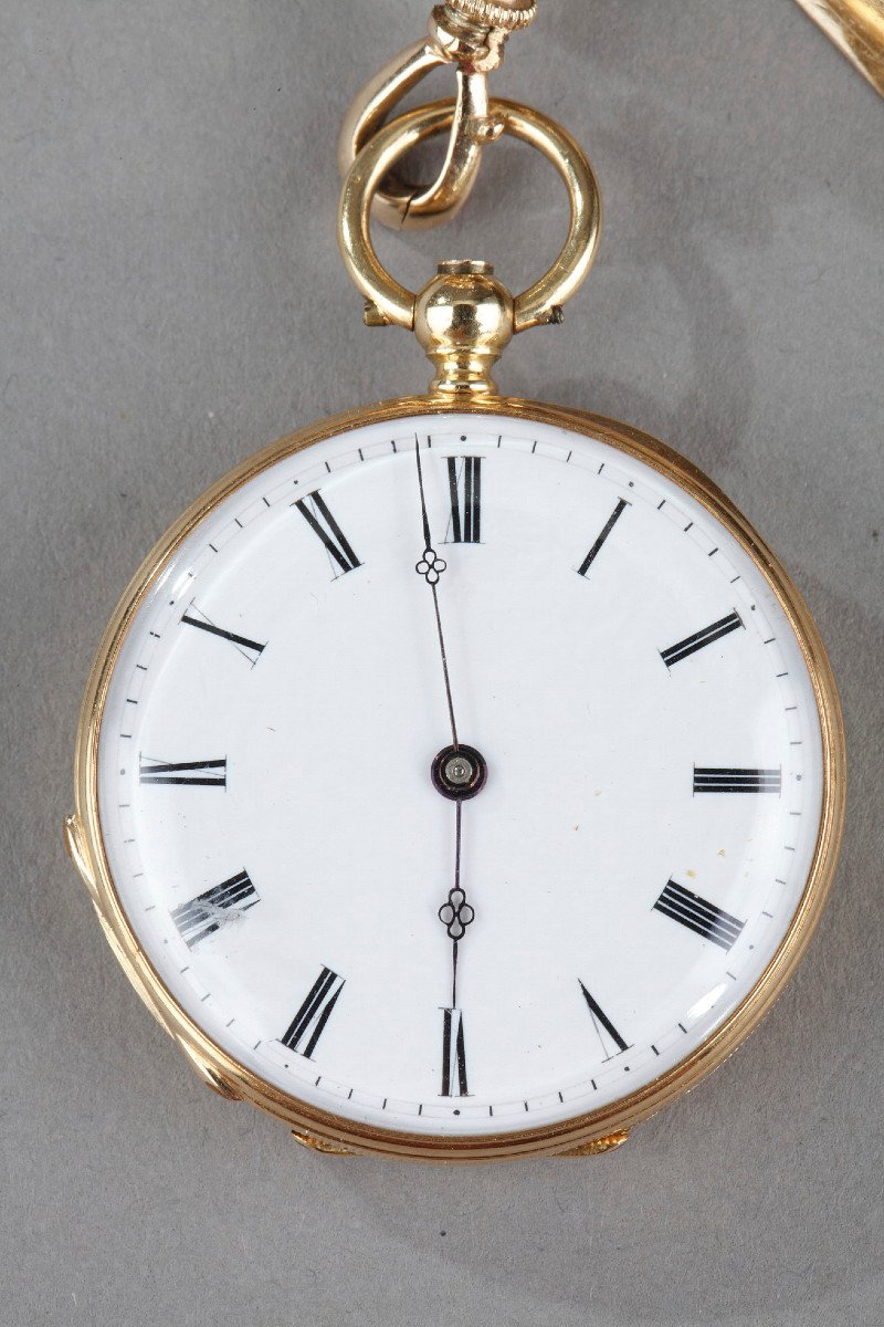 Mid-19th Century Gold Enamel Chatelaine With Frères Junod' Watch. Geneva. Circa 1850 -photo-7