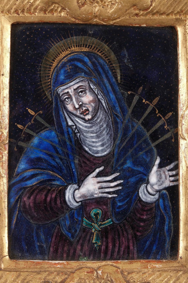 Polychrome Enamel Plate. Virgin Of Pain. Limoges. -photo-2