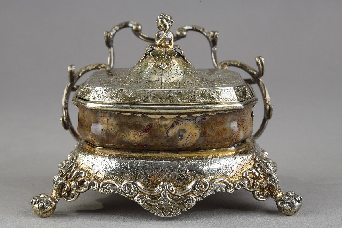 Inkwell In Vermeil And Agate. English Work. Circa 1830-photo-2