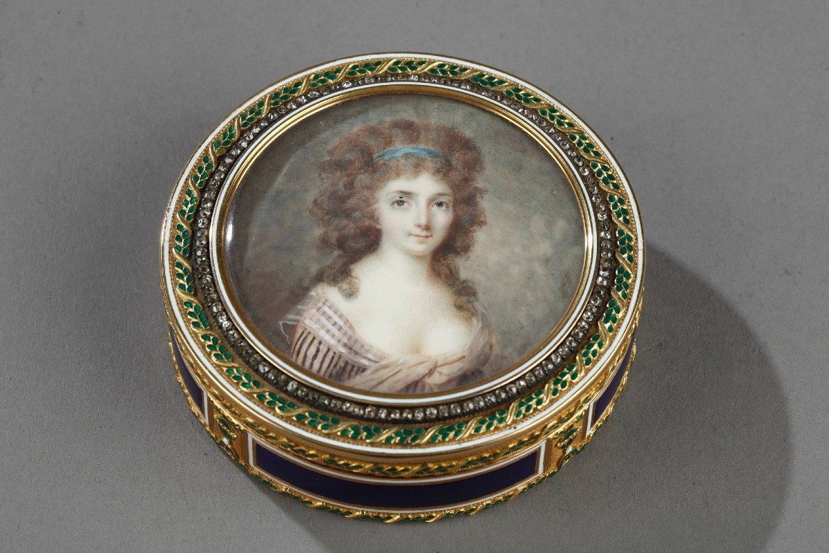 Bombonniere En Or Et Miniature de Jean Deranton, Maitre orfèvre Frères Souchay XIVIIIs.