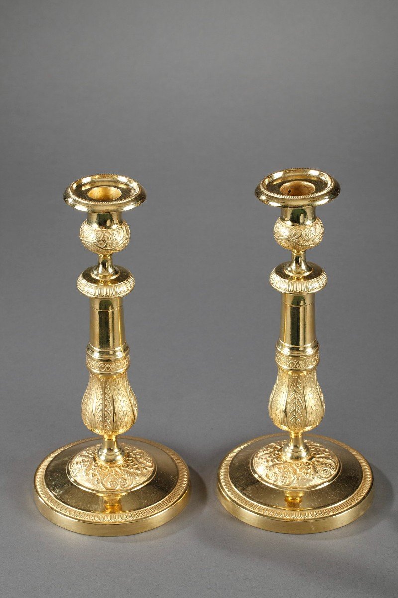 Pair Of Ormolu Candlesticks With Palmette And Flowers-photo-2