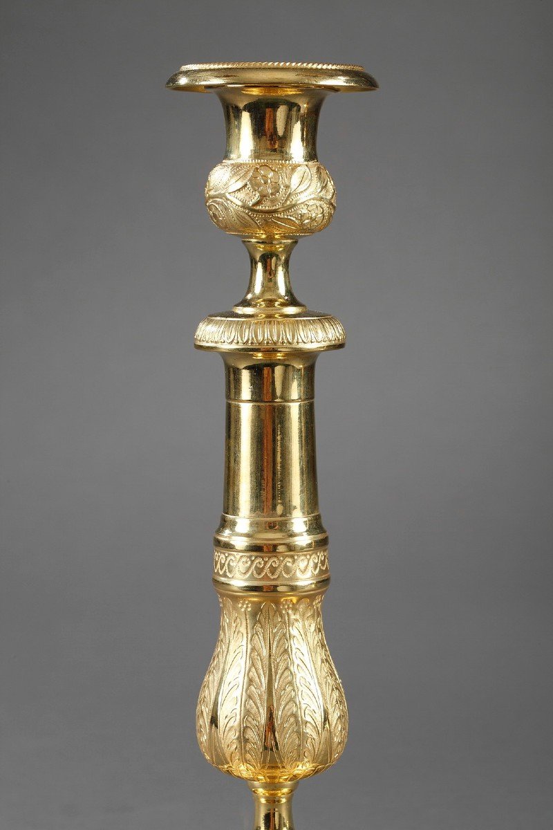 Pair Of Ormolu Candlesticks With Palmette And Flowers-photo-1