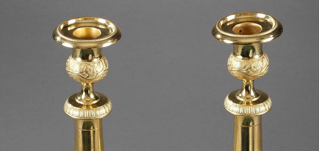 Pair Of Ormolu Candlesticks With Palmette And Flowers-photo-3