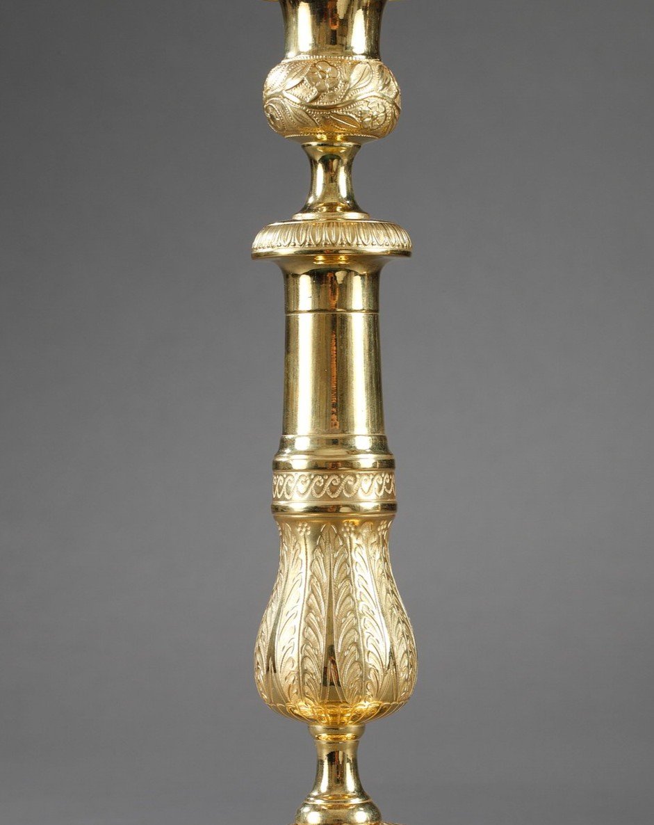 Pair Of Ormolu Candlesticks With Palmette And Flowers-photo-5