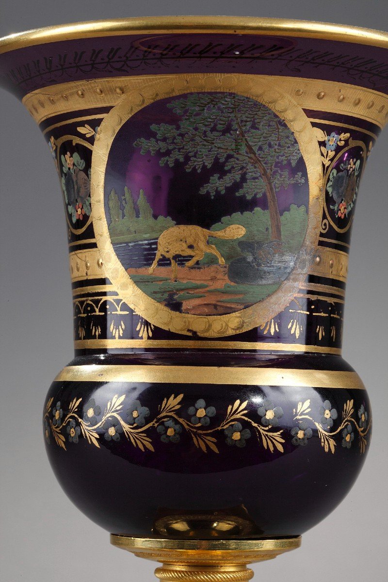 Opaline Medicis Vase Ormolu Mounts Inspired By La Fontaine' Fables. The Fox And The Goat.-photo-2