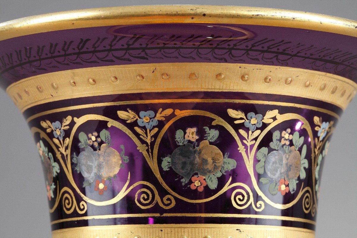 Vase Médicis En Opaline Améthyste à Décor Des Fables De La Fontaine, époque Restauration.-photo-3