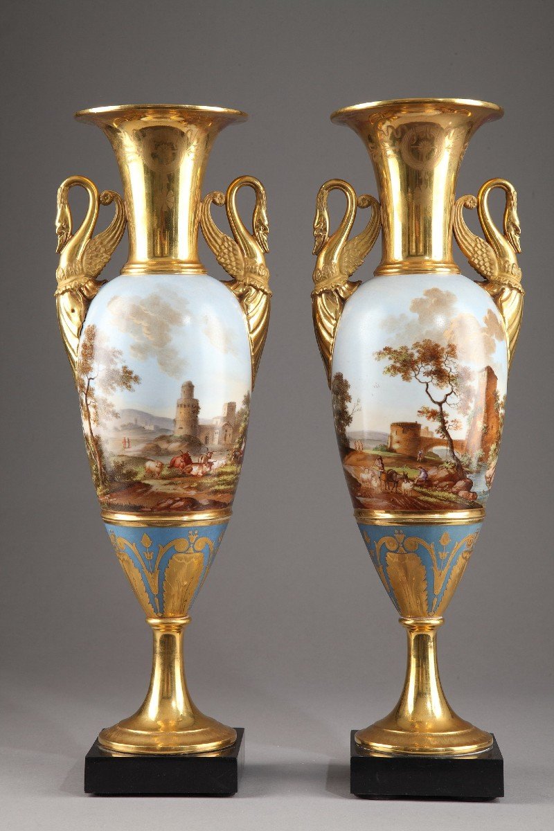 Large Pair Of  Vases In Paris Porcelain Empire Period