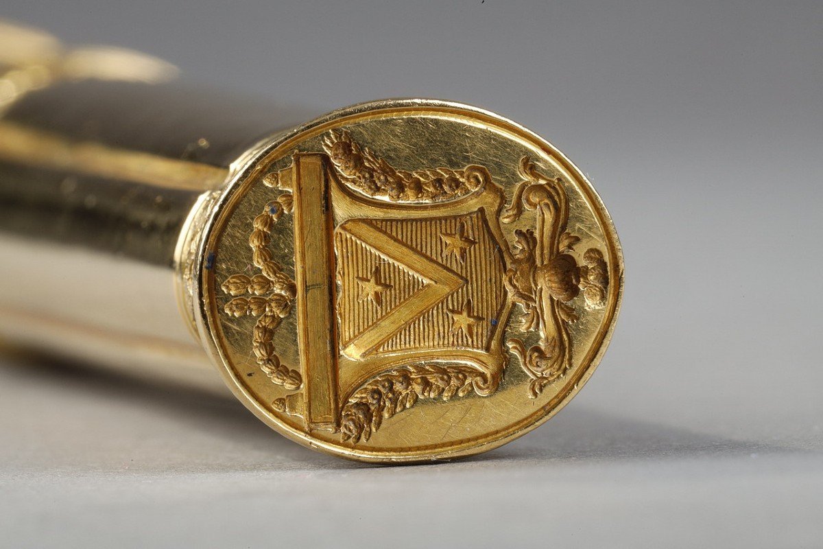 Gold Wax Case And Nobility Coat-of-arms, Louis XV Period Work-photo-3