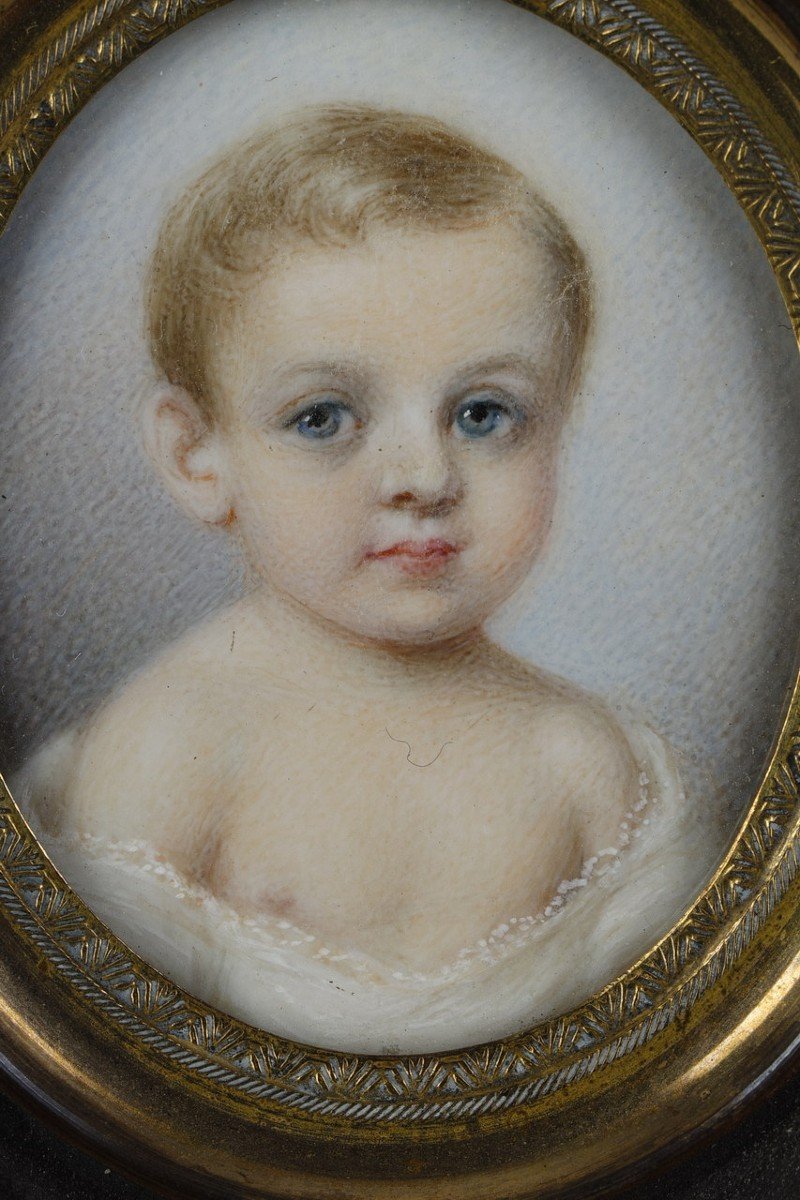 Miniature Sur Ivoire, Portrait d'un Enfant du XIXème Siècle.-photo-3