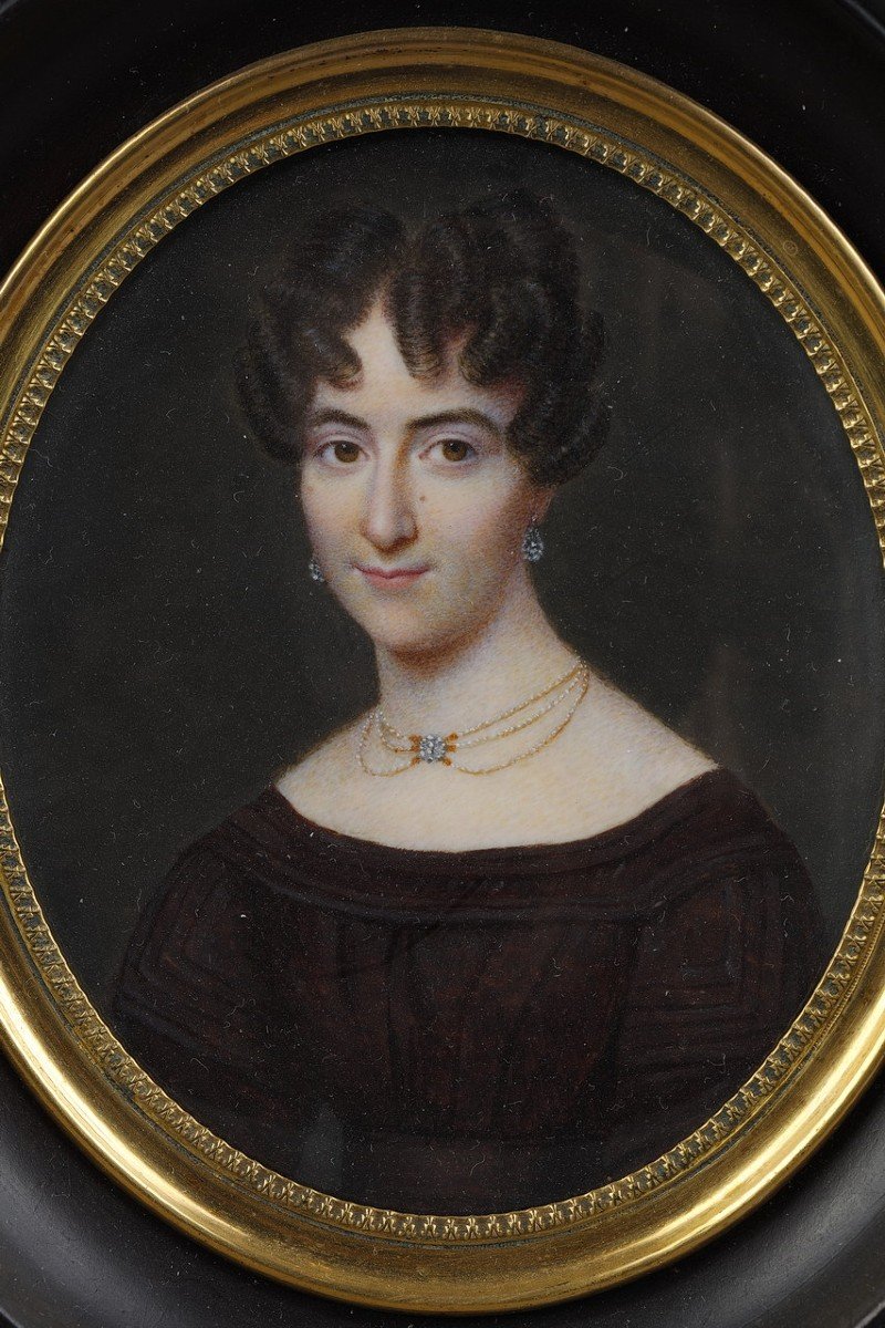 Miniature Sur Ivoire, portrait de femme  du XIXème Siecle-photo-2