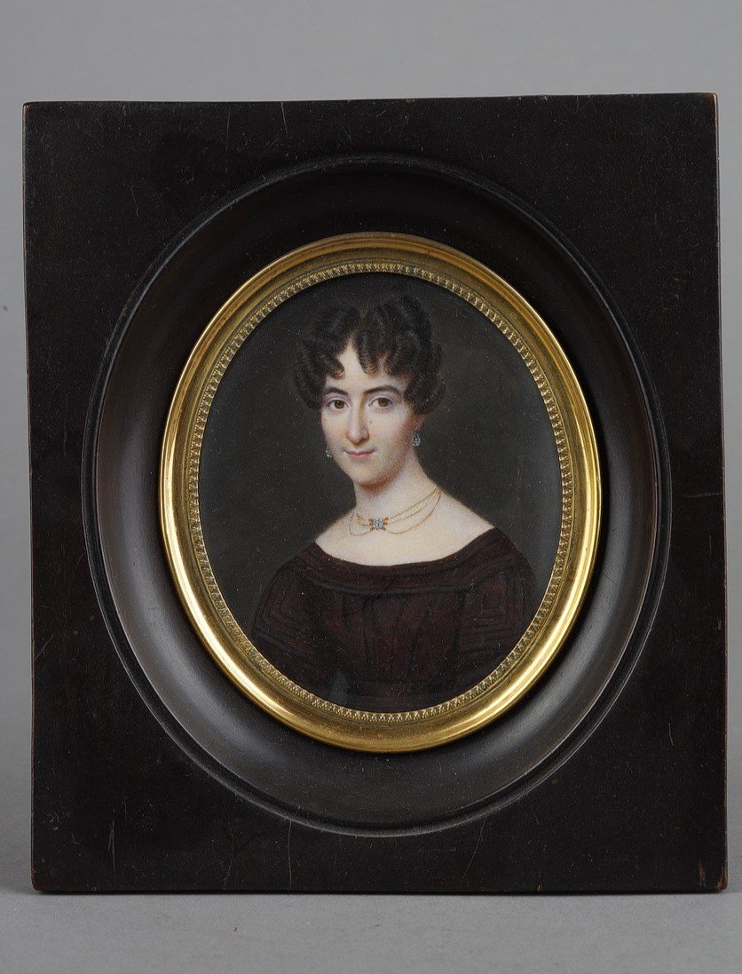 Miniature On Ivory, Portrait Of A Woman,  Nineteenth Century