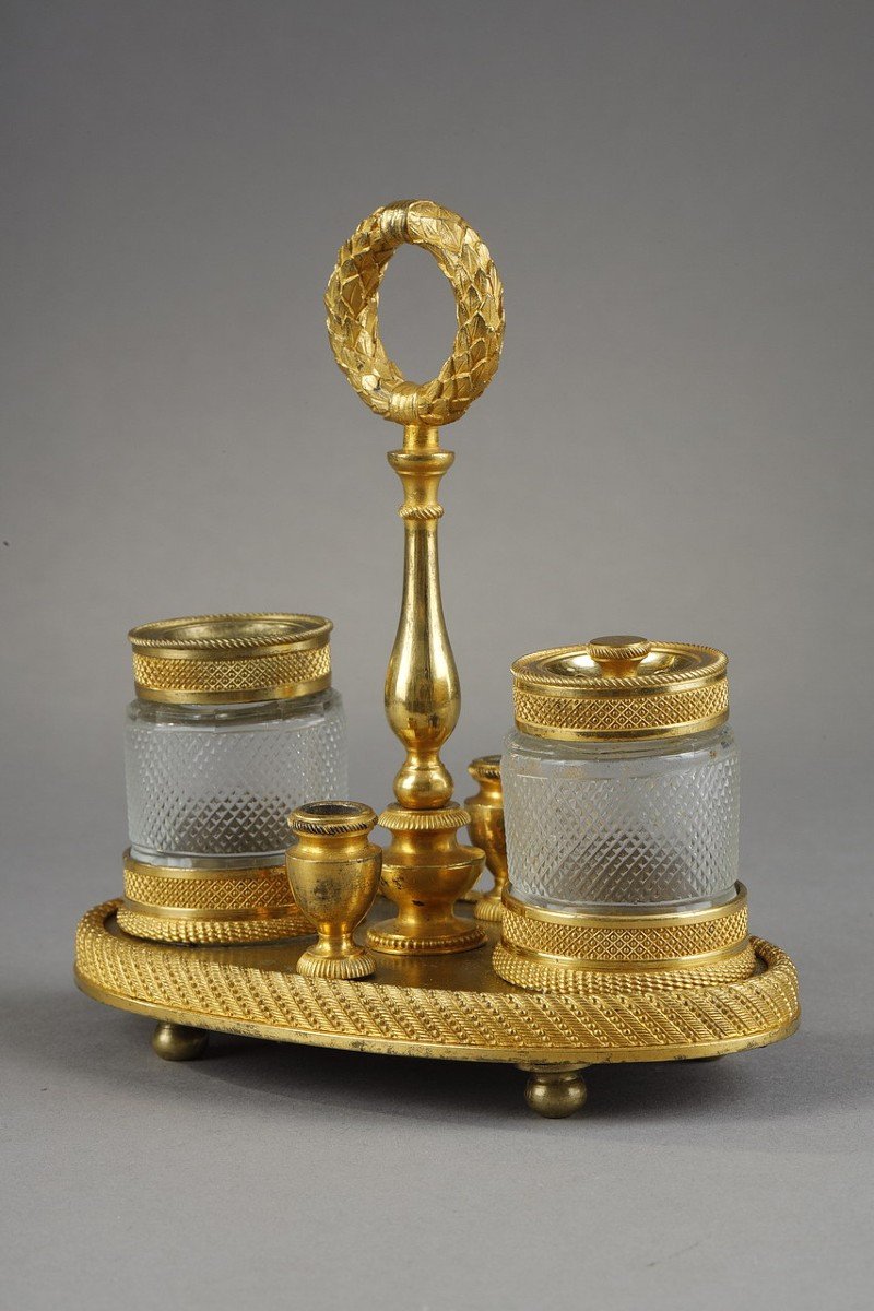 Inkwell In Cut Crystal And Gilt Bronze-photo-2