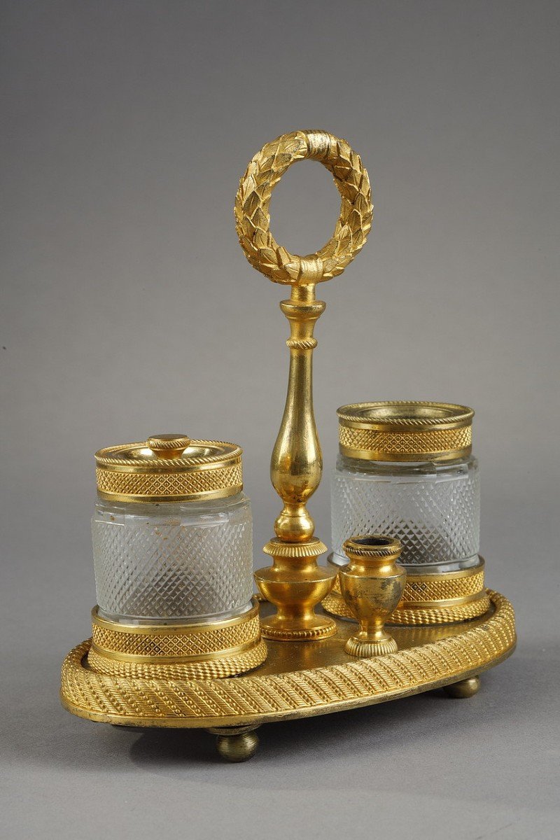 Inkwell In Cut Crystal And Gilt Bronze-photo-3