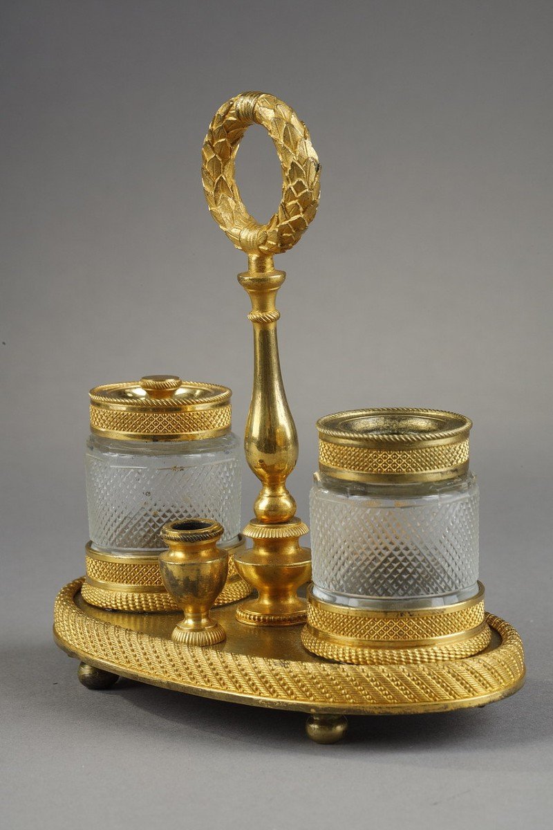 Inkwell In Cut Crystal And Gilt Bronze-photo-4
