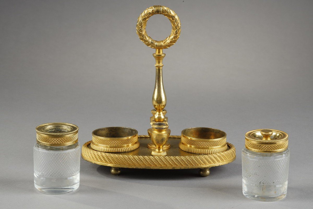 Inkwell In Cut Crystal And Gilt Bronze-photo-1
