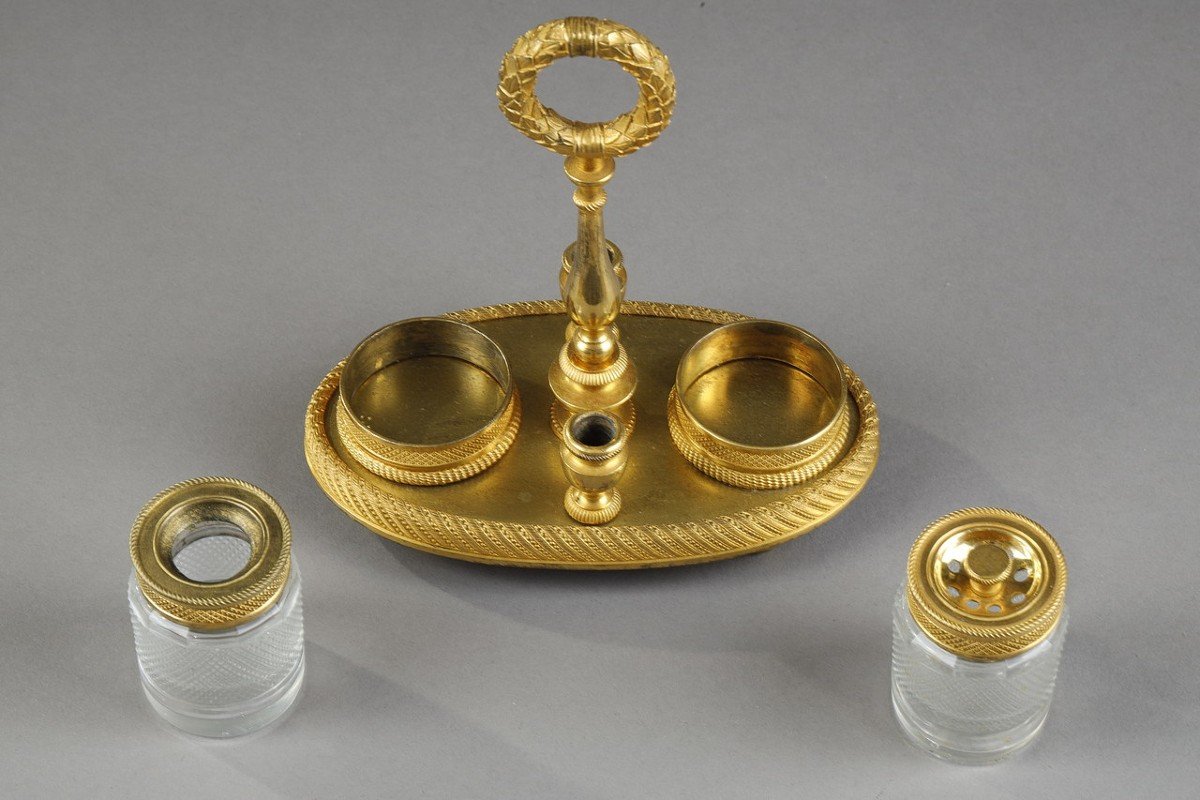 Inkwell In Cut Crystal And Gilt Bronze-photo-2