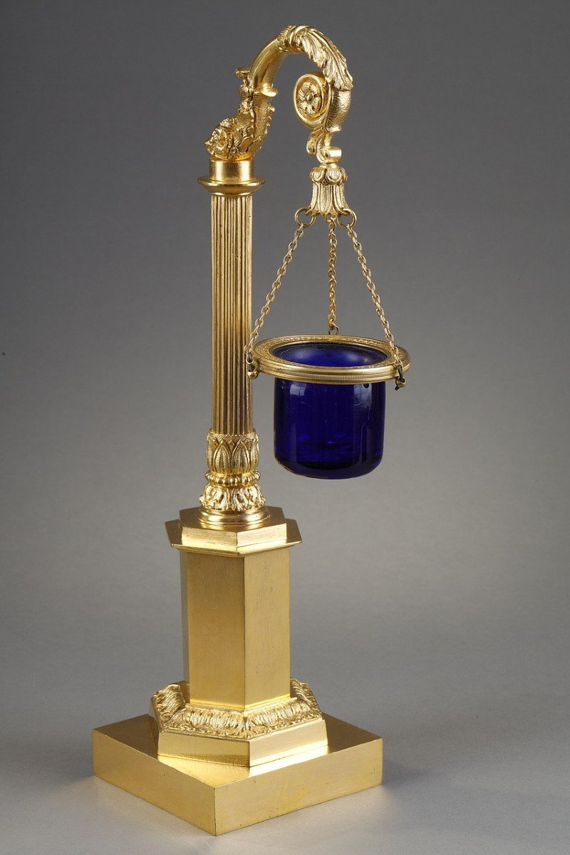 Night Light Gilt Bronze And Blue Glass , Restoration Period.-photo-2