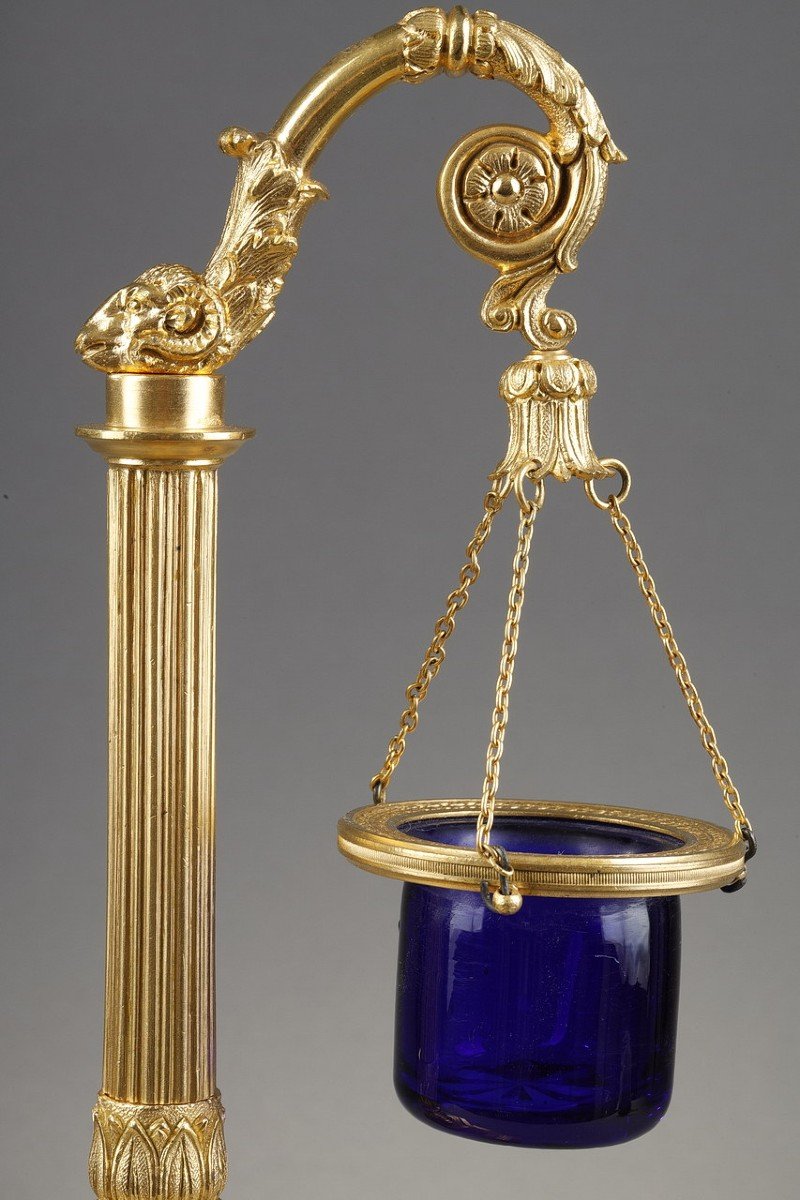 Night Light Gilt Bronze And Blue Glass , Restoration Period.-photo-8