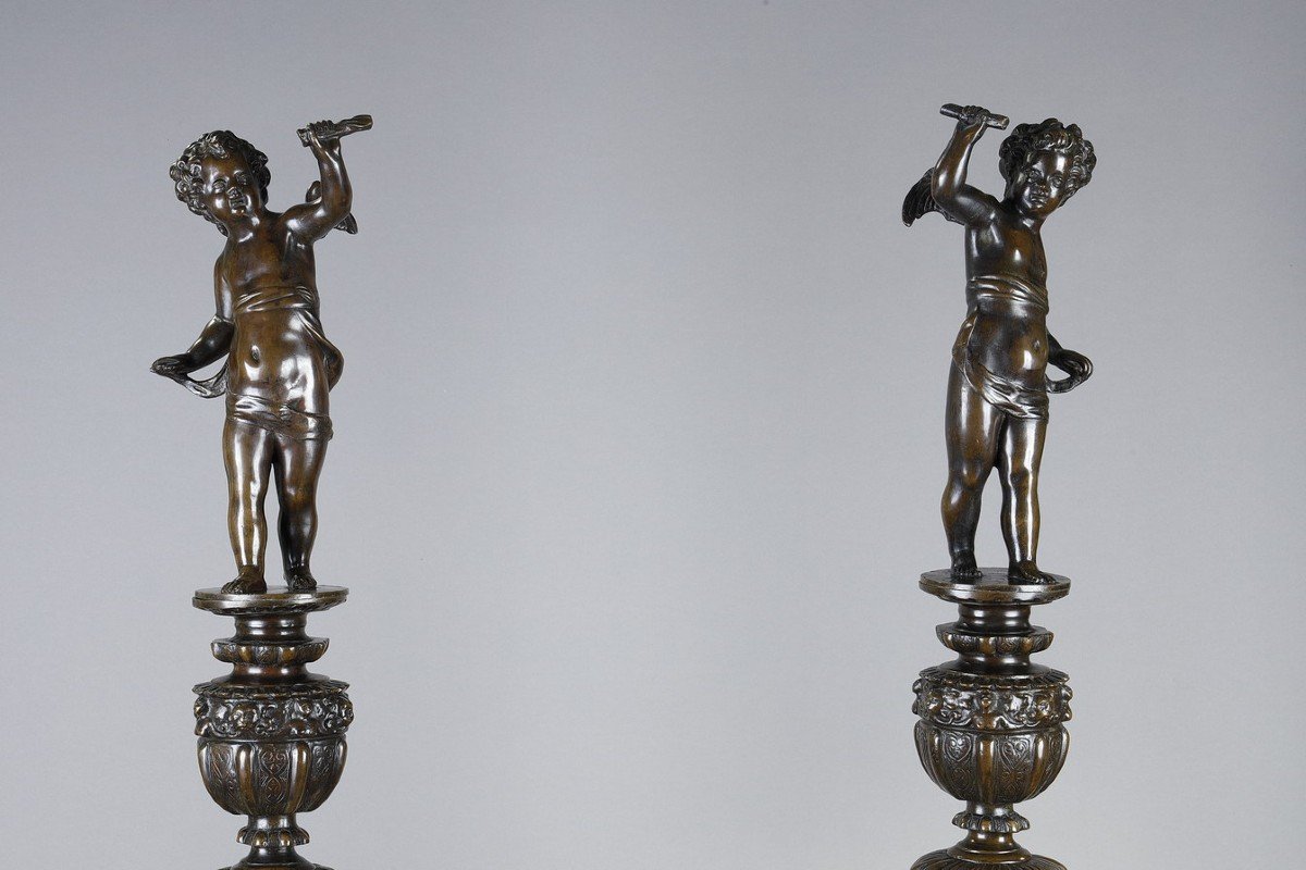 Pair Of Landiers Andirons In The Taste Of The Renaissance.-photo-7