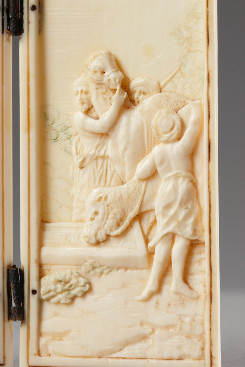 Ivory Triptych Rebecca And Eliezer, 18th Century-photo-1