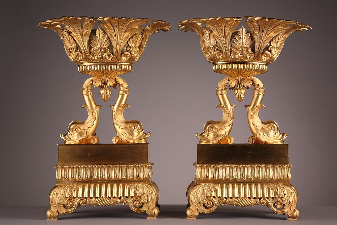 Pair Of Dolphin Cups, Restoration Period.