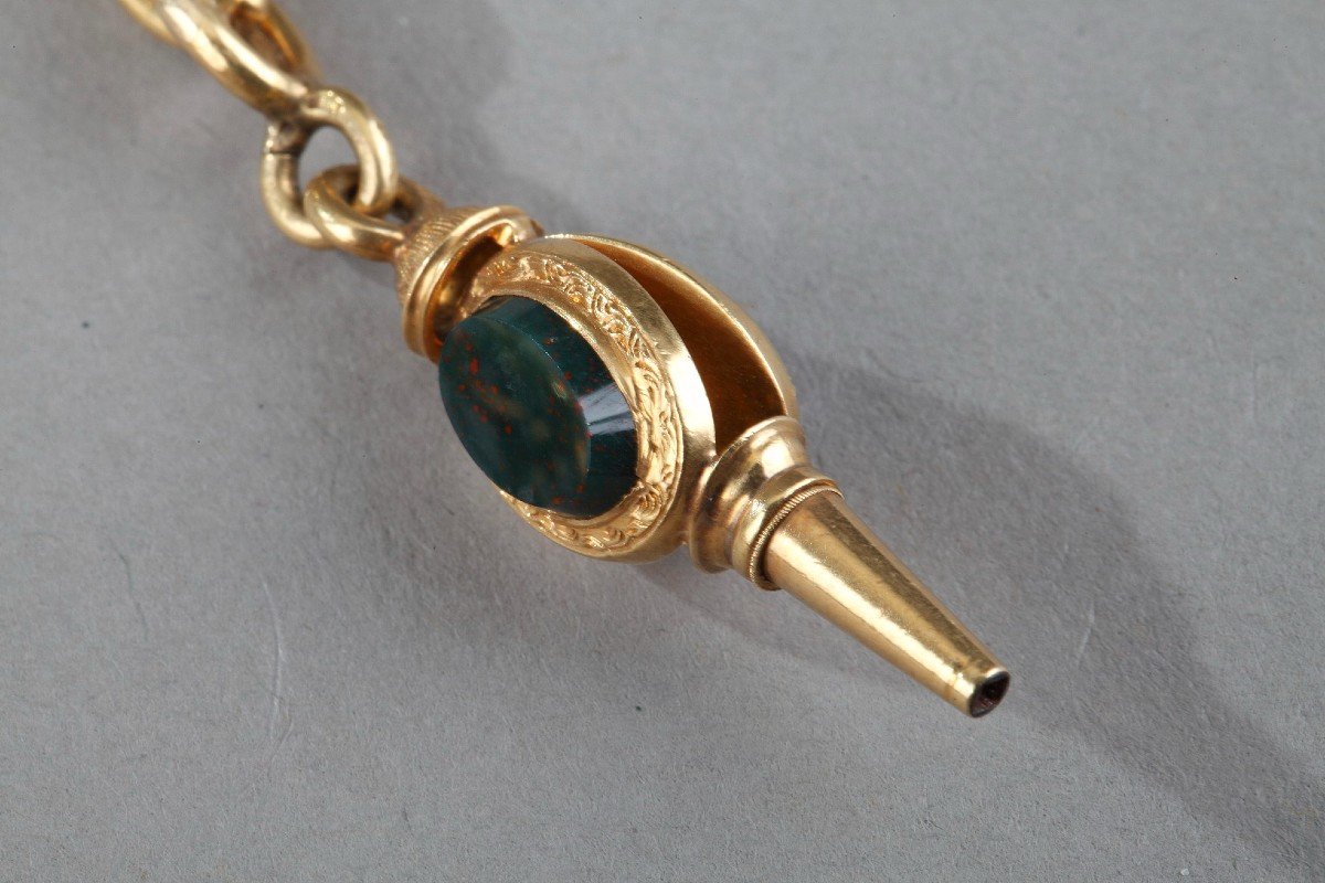 Chatelaine In Gold And Lapis Lazuli, Jasper, Email And Fine Stones-photo-8