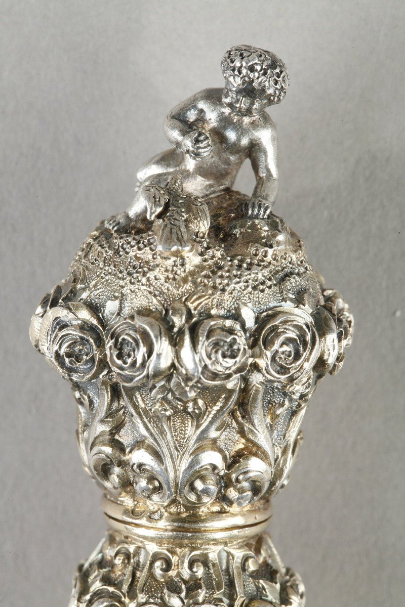 A Crystal And Silver Salt Bottle, Goldsmith Louis Bruneau-photo-4