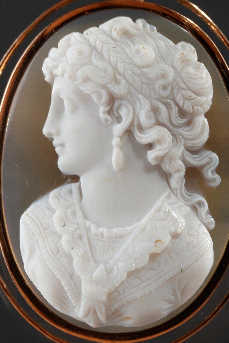 Cameo On Agate Profile Of A Woman And Her Gold Frame, Napoleon III-photo-2