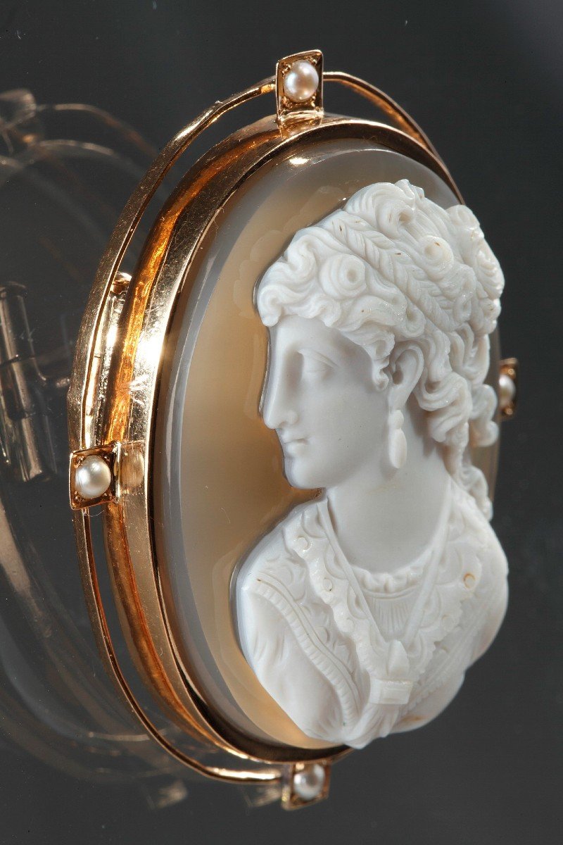 Cameo On Agate Profile Of A Woman And Her Gold Frame, Napoleon III-photo-4