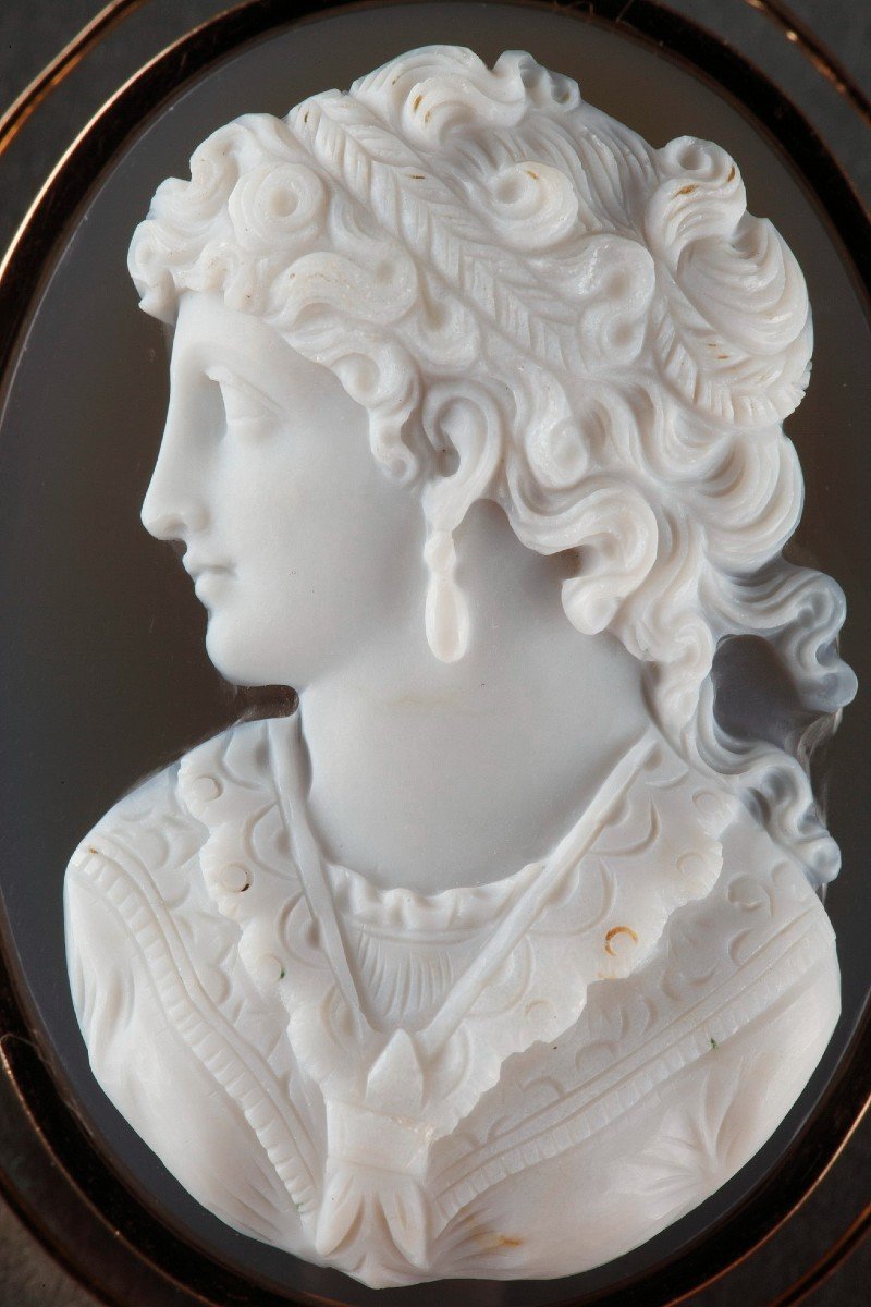 Cameo On Agate Profile Of A Woman And Her Gold Frame, Napoleon III-photo-4